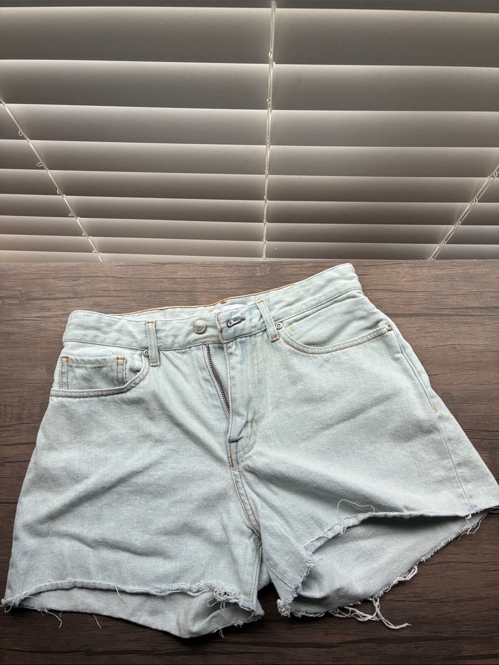 Quiksilver Light Blue Distressed Denim Shorts